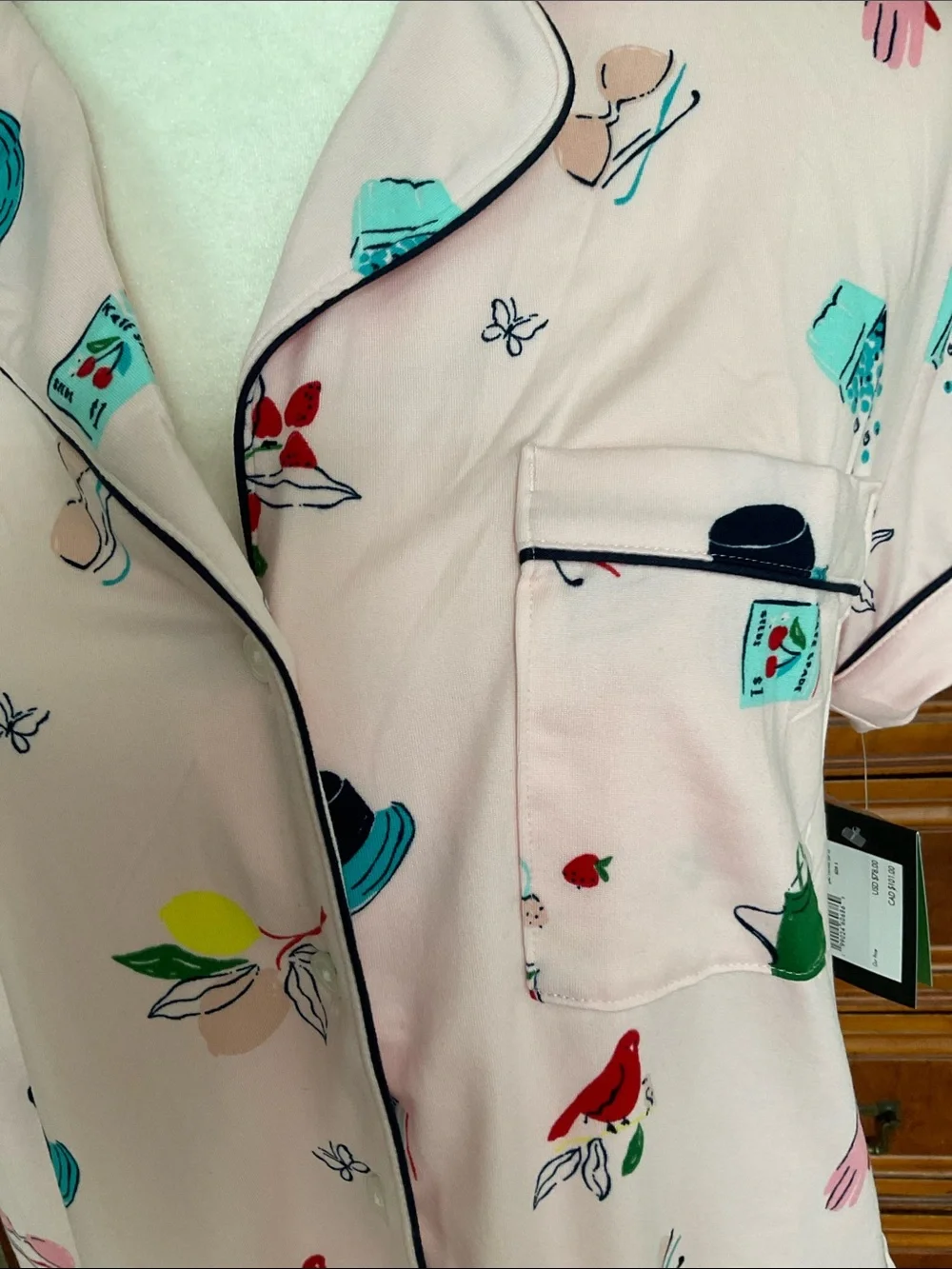 NWT Kate Spade Garden Print Short Sleeve Cropped Pajama Set Size S Pink